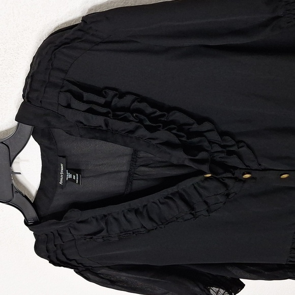 Ashley Stewart Black Whimsigoth Witchy Ruffle Button Front Blouse Size 20W - Picture 7 of 11